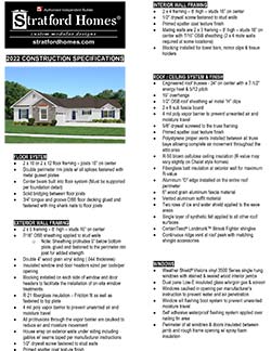 Stratford Homes 2022 Construction Specifications